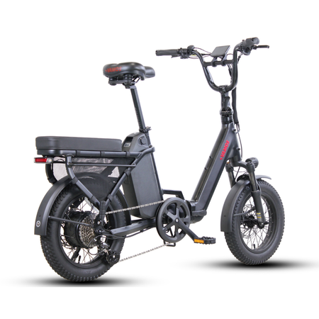 Black Vamos Doblez Folding Compact Electric Fat Tyre Bike Rear Right View