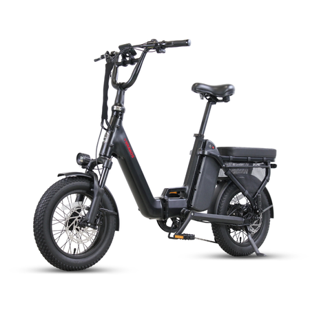 Black Vamos Doblez Folding Compact Electric Fat Tyre Bike Front Left View