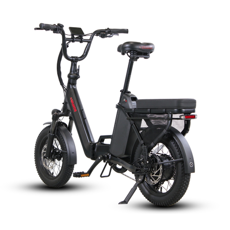 Black Vamos Doblex Folding Compact Electric Fat Tyre Bike Rear Left View