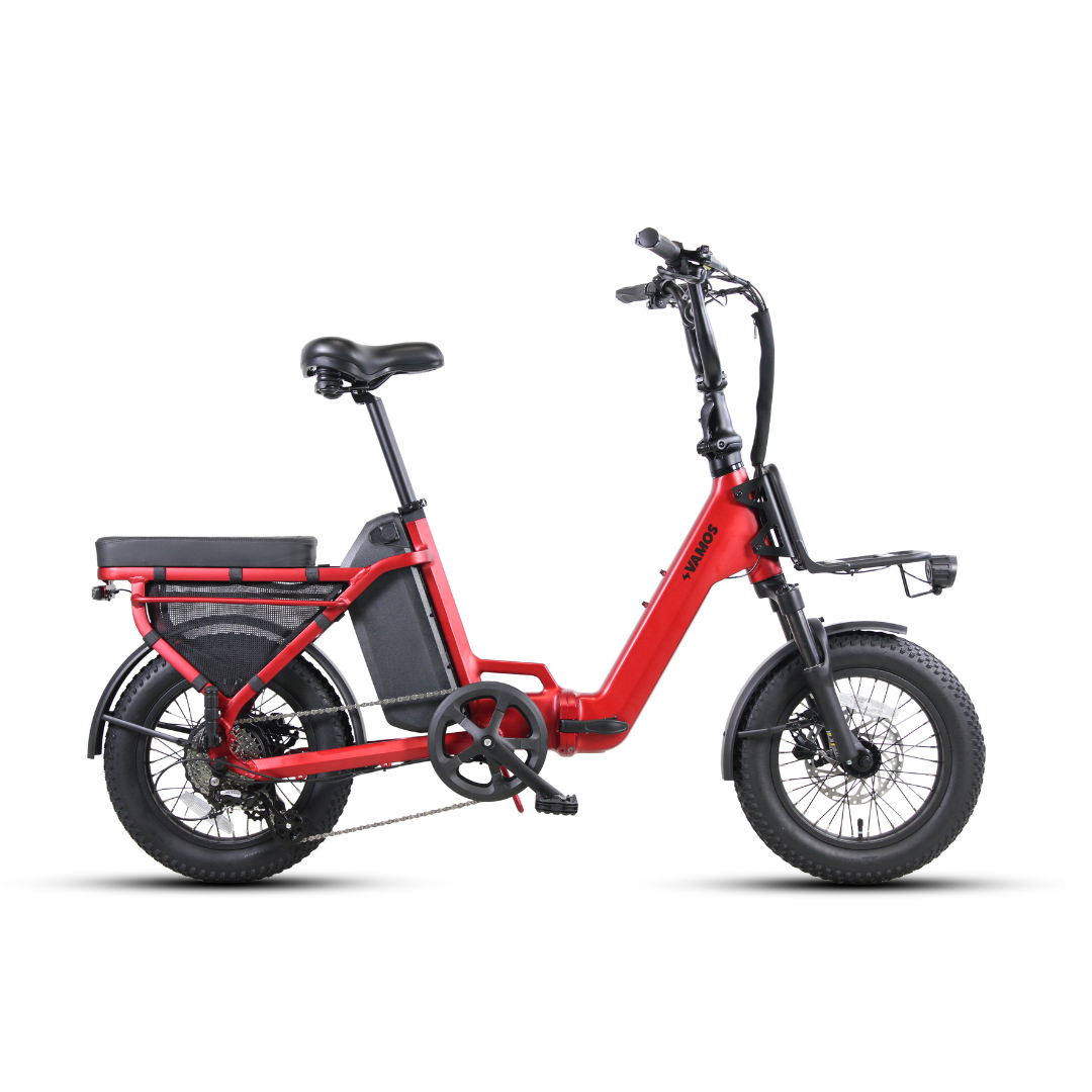 Red Vamos Doblez Folding Compact Electric Fat Tyre Bike Drive Side