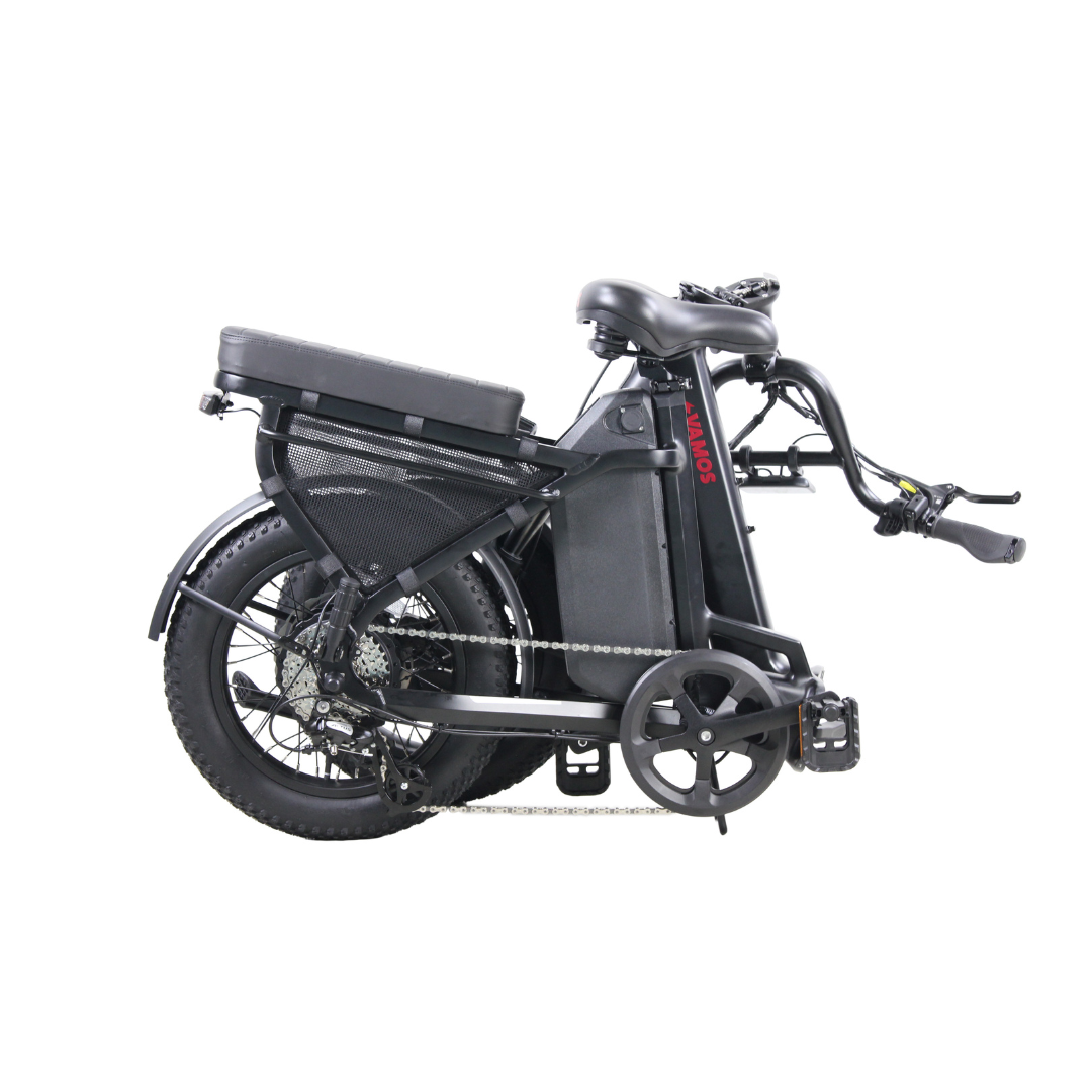 Black Vamos Doblez Folding Compact Electric Fat Tyre Bike Folded